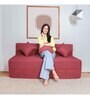 Doze Jute Fabric 4 Seater Sofa Cum Bed with 3 Cushions in Maroon Colour