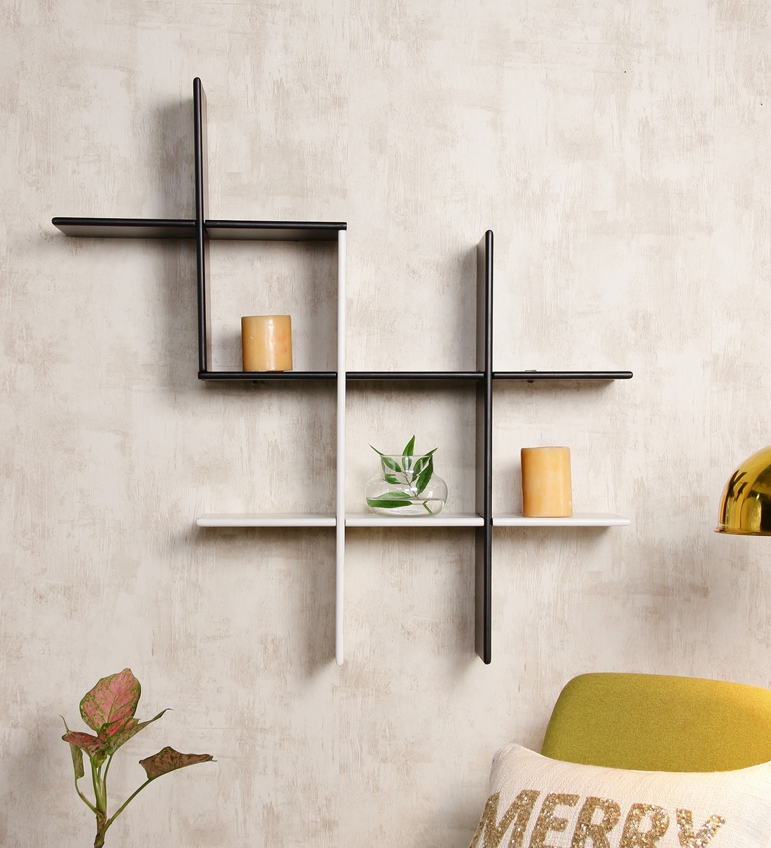 Buy Engineered Wood Floating Wall Shelf in Black & White Colour by Dream Arts Online Modern