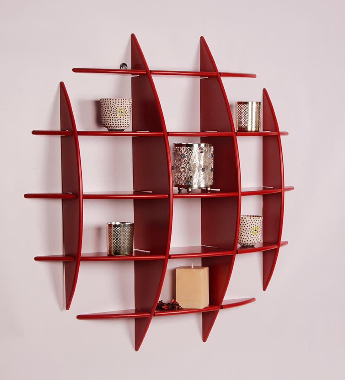 Buy Glamorous CrissCross Wall Shelf in Red Colour by Dream Arts Online