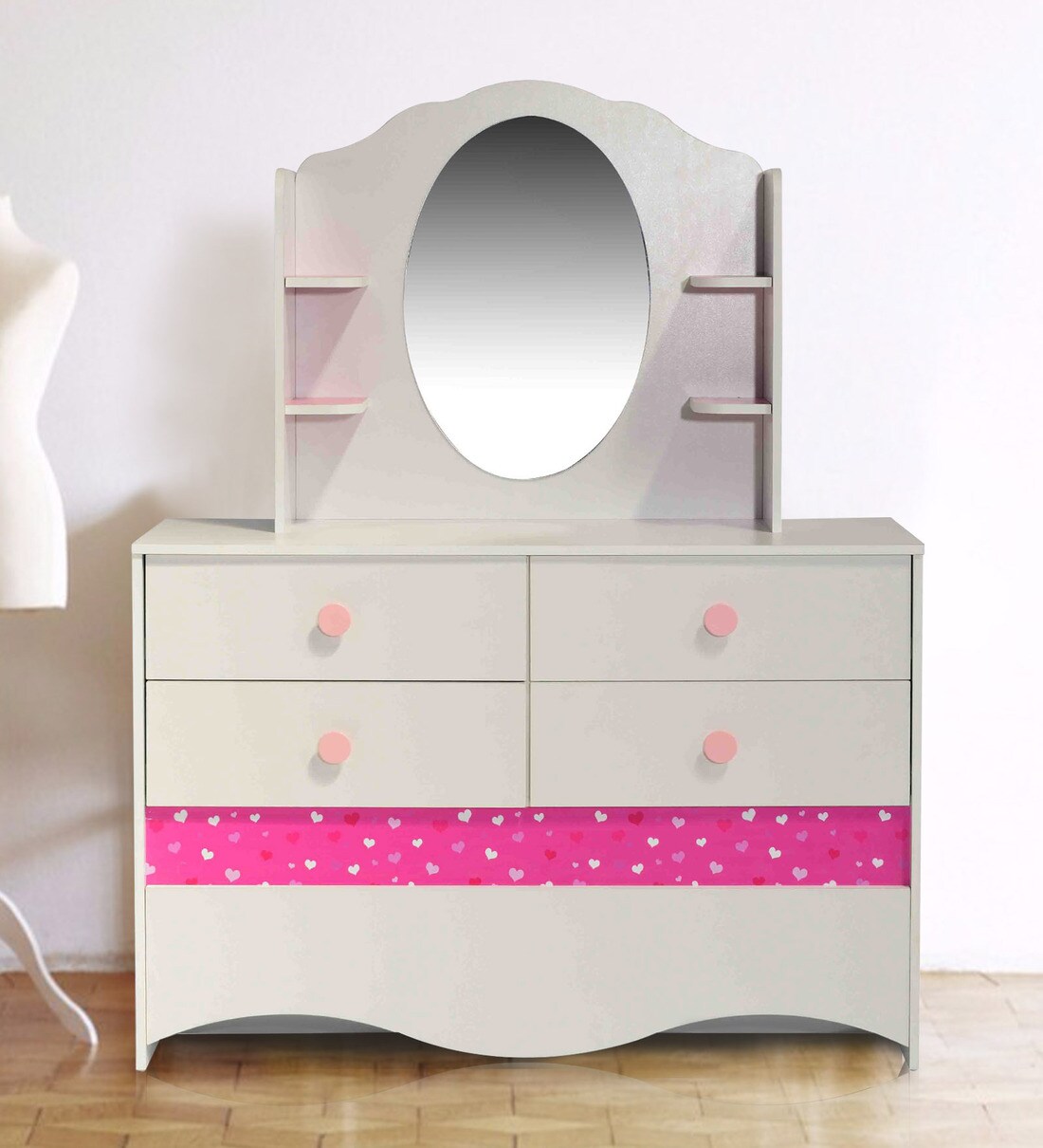 Buy Princess Dressing Table with Mirror in White & Candy Pink Finish by Kids Fun Furniture