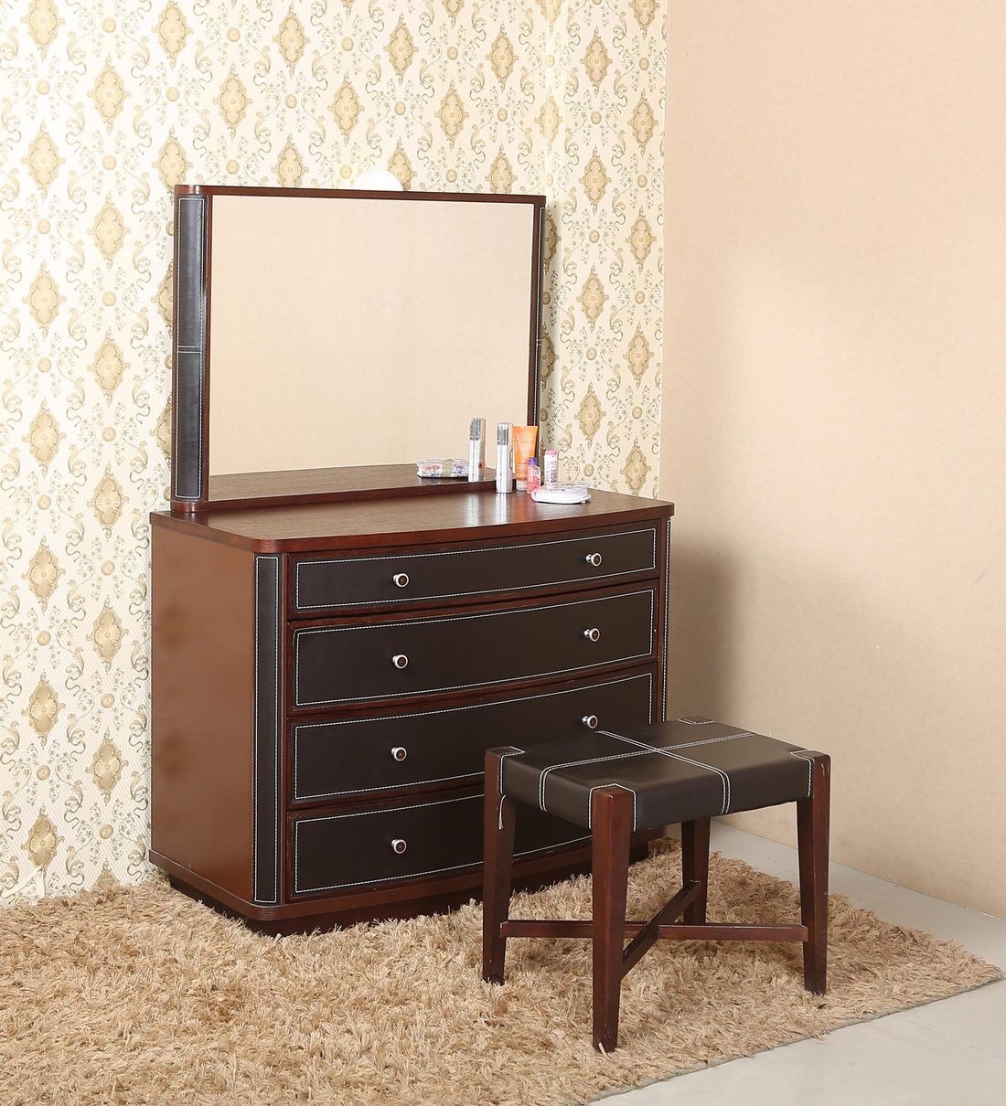 Buy Royal Dressing Table with Stool in Brown Colour by Parin Online