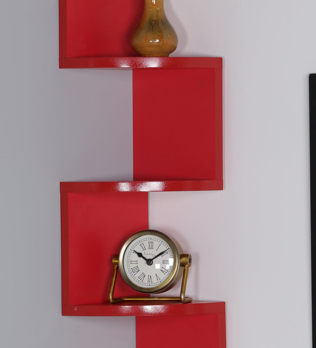 Buy Engineered Wood Zigzag Corner Wall Shelf in Red Colour by