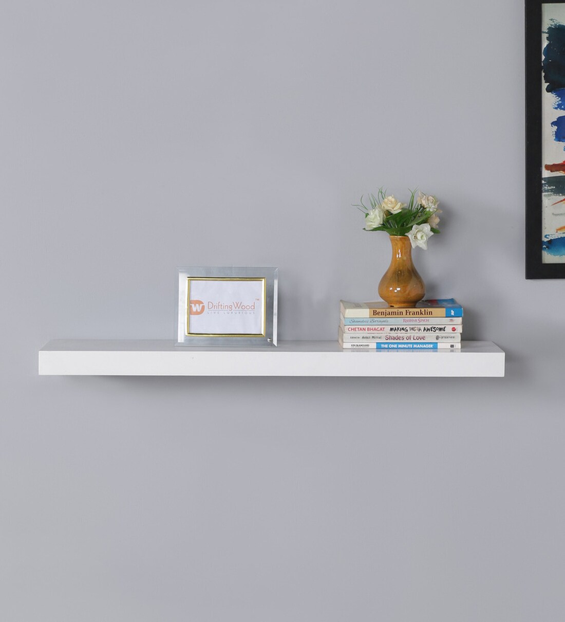 Buy Engineered Wood Floating Wall Shelf in White Colour by DriftingWood