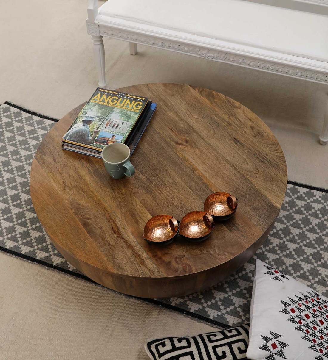 Buy Drum Coffee Table in Natural Finish by The ArmChair Online Round