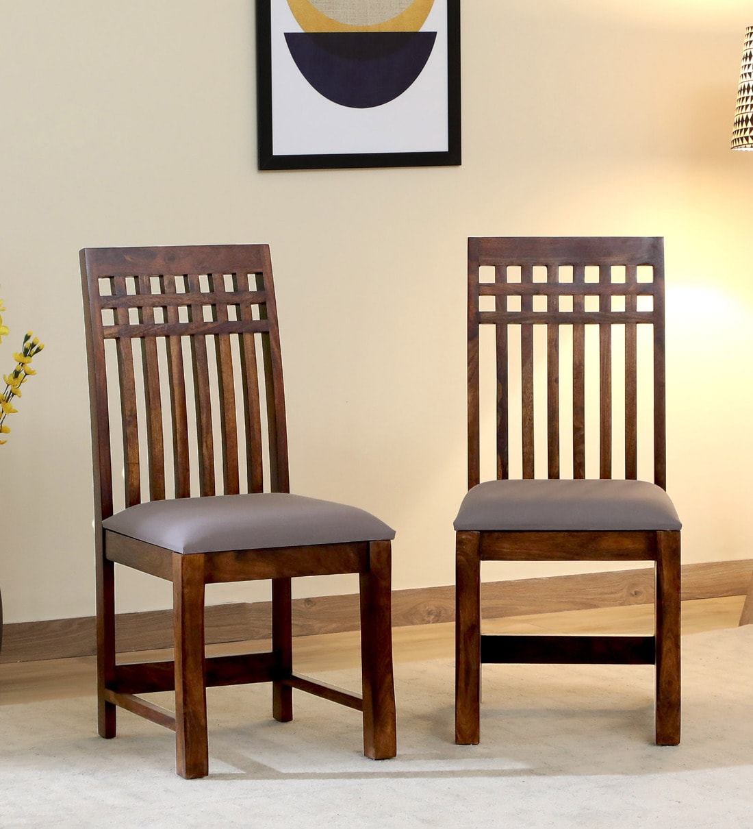 set of two wooden chairs