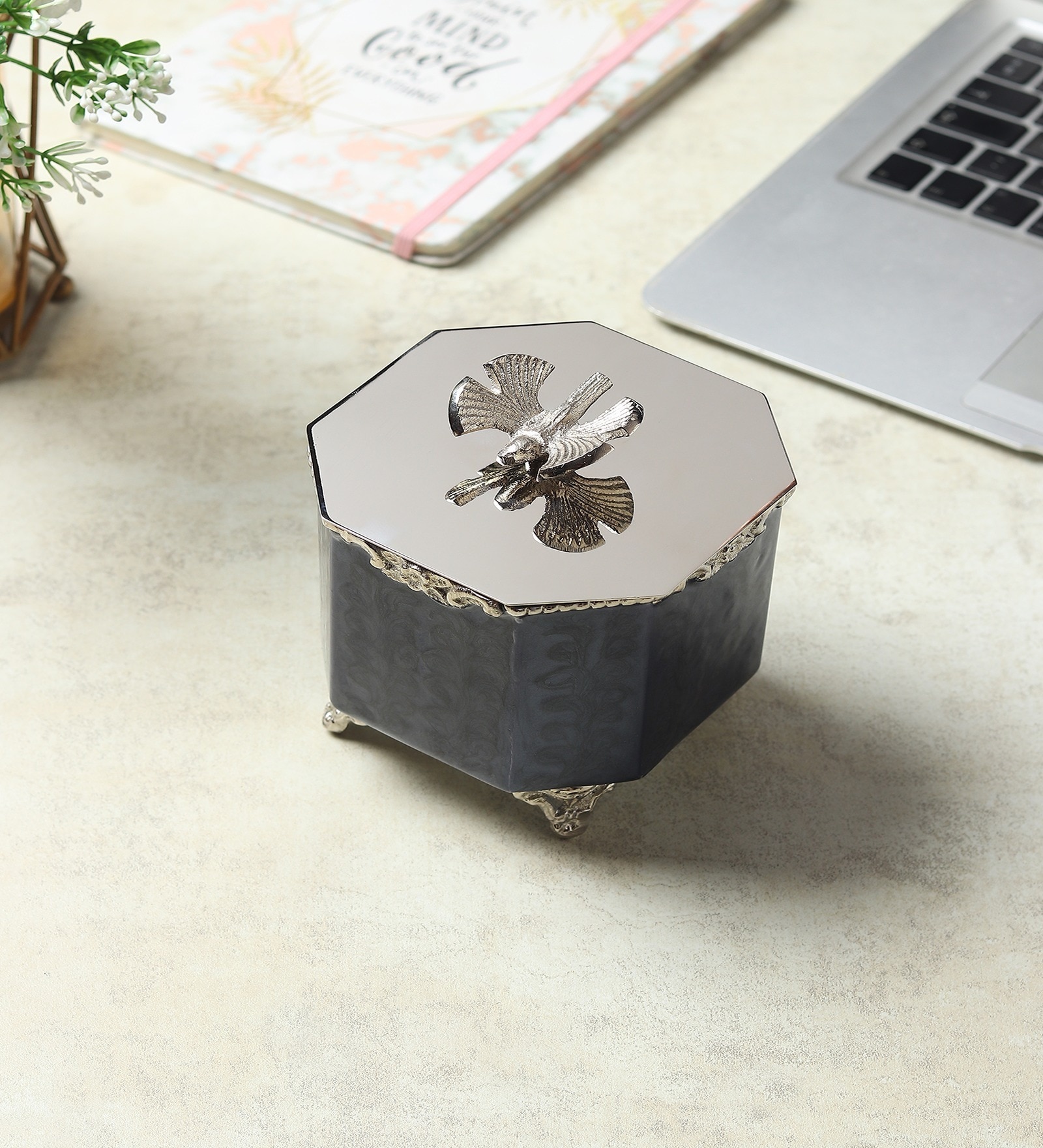 Silver Steel Dravelion Blue Pearl Small Storage Box