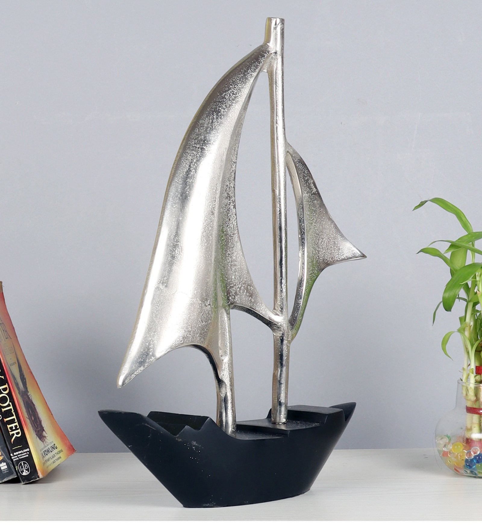 Dream Boat Silver& Black Aluminium Showpiece