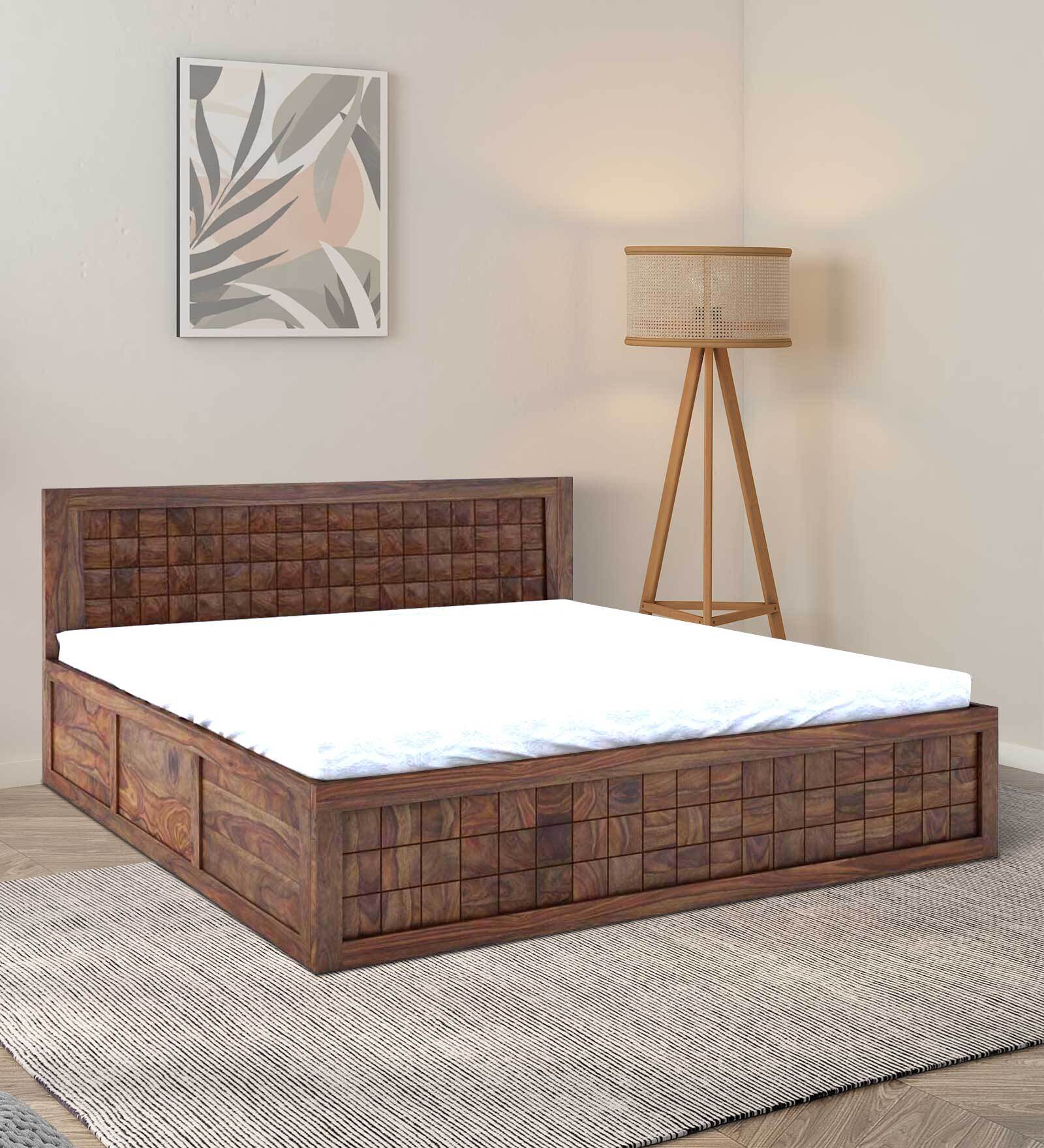 Buy Dreamer Sheesham Wood Queen Size Bed in Teak Finish with Drawer