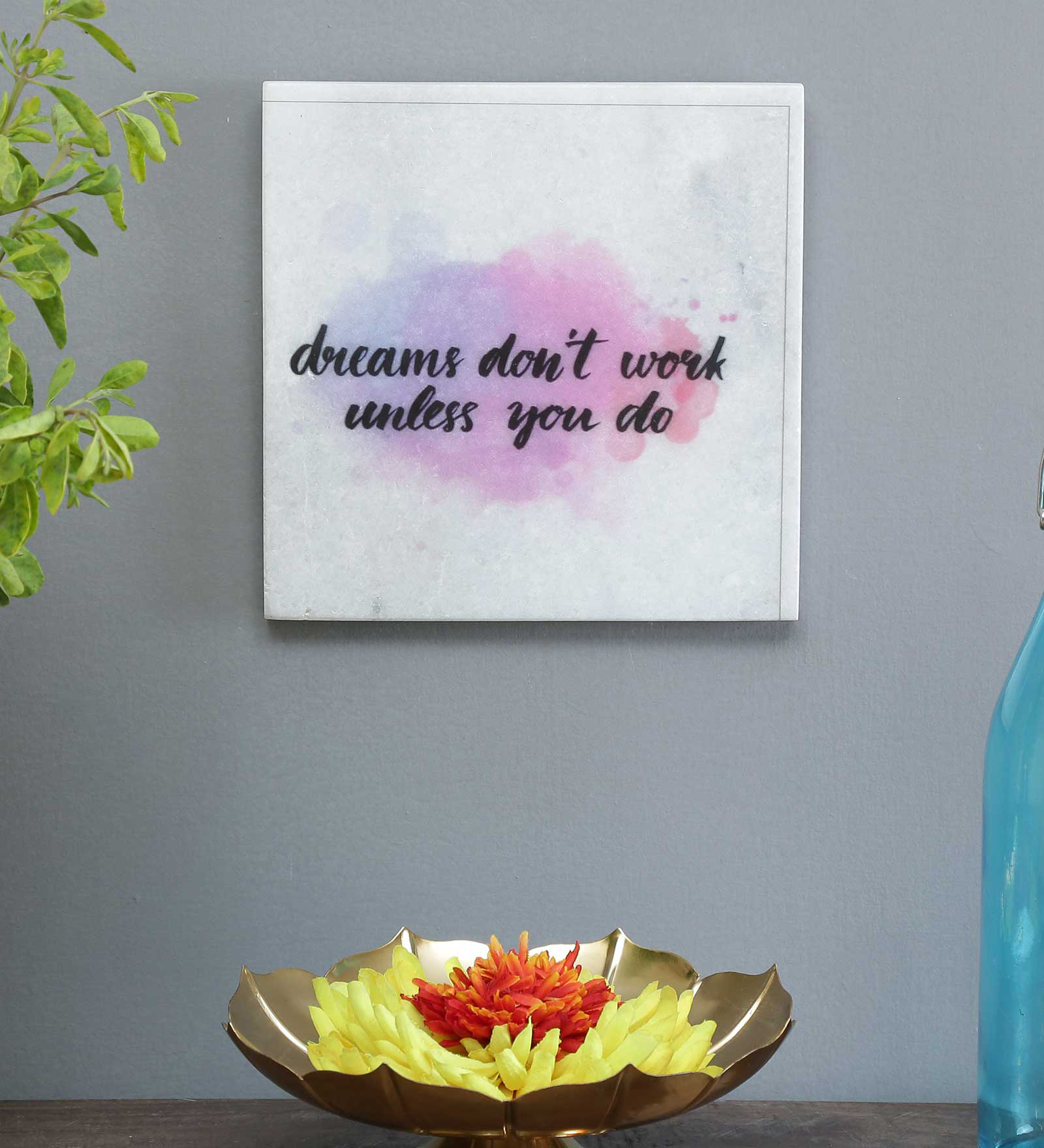 Dreams don't work unless you do quotation Painting on Marble Square Tile