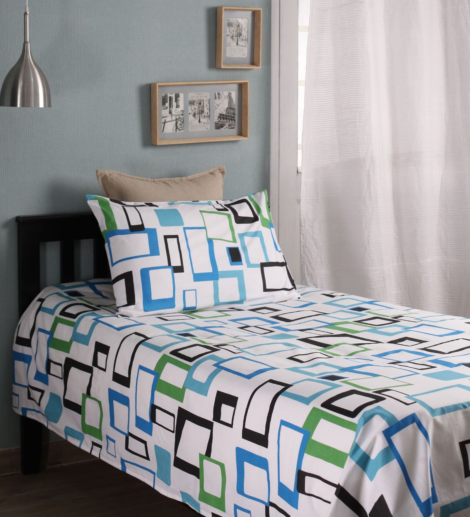 Buy Geometric Pattern 144TC Cotton Single Bed Sheet with 1 Pillow Cover