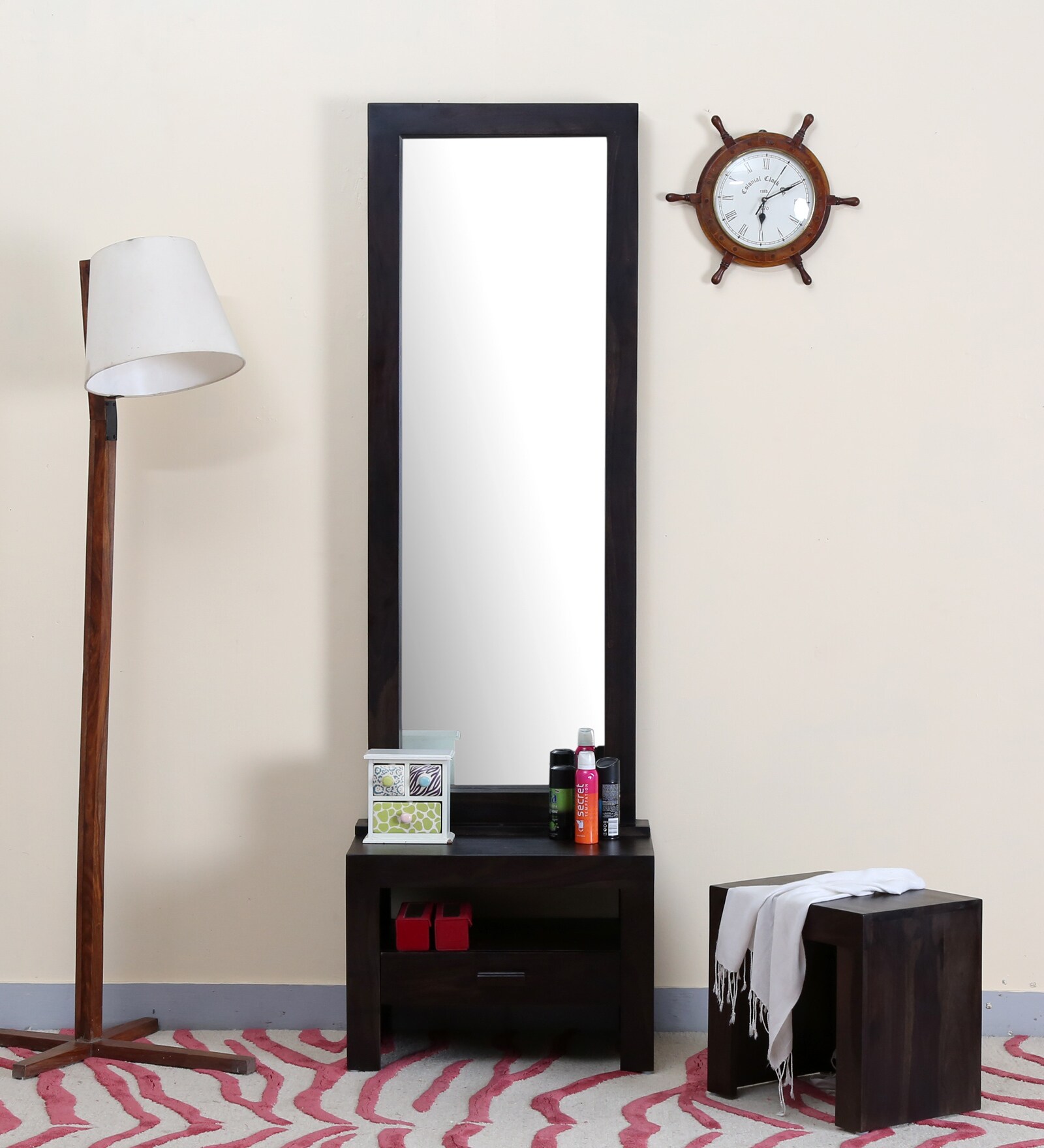 Buy Acropolis Solid Wood Dresser with Mirror in Warm Chestnut Finish By
