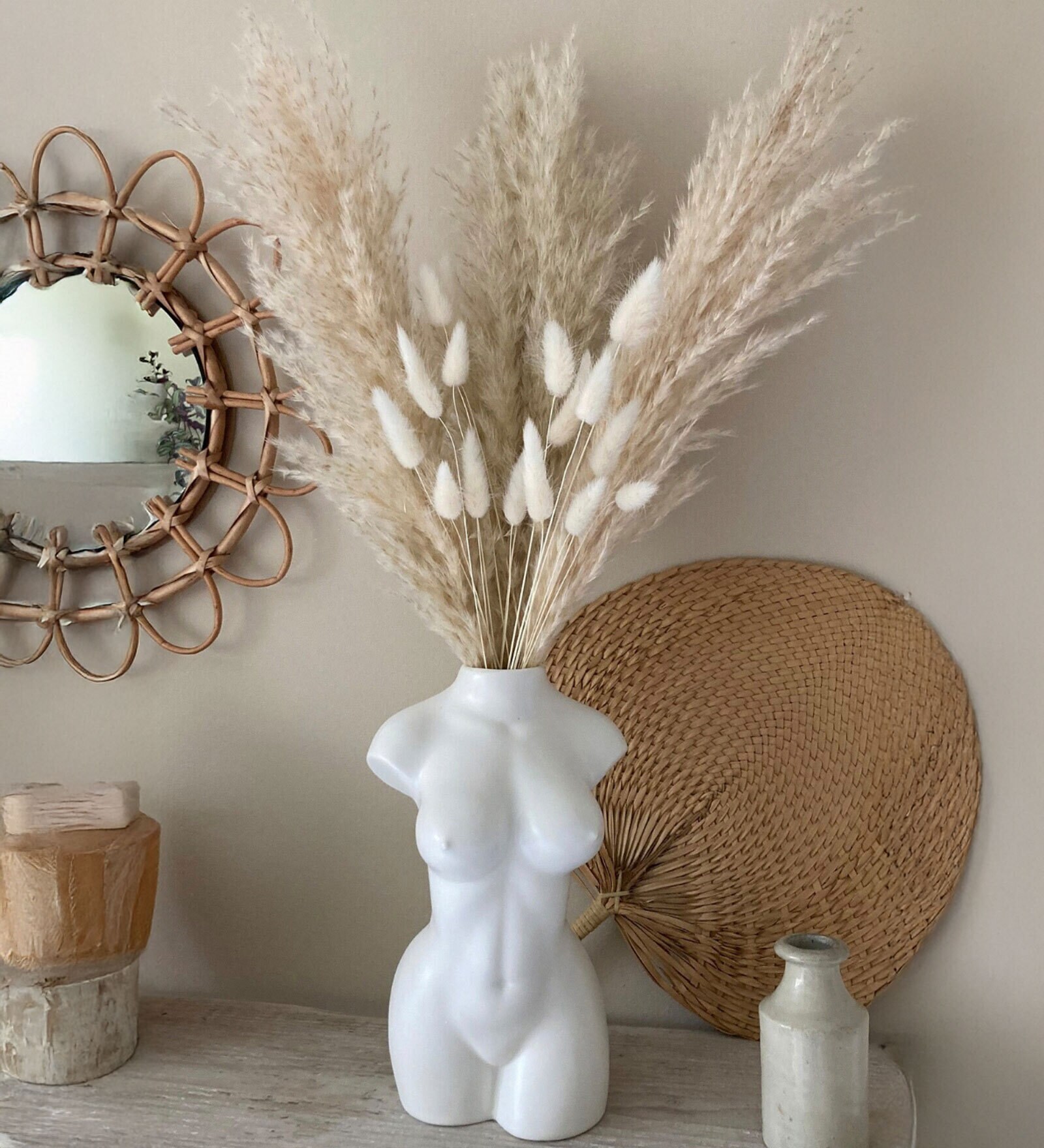 Dried White Artificial 5 Pampas and 10 Bunny Tails Bunches
