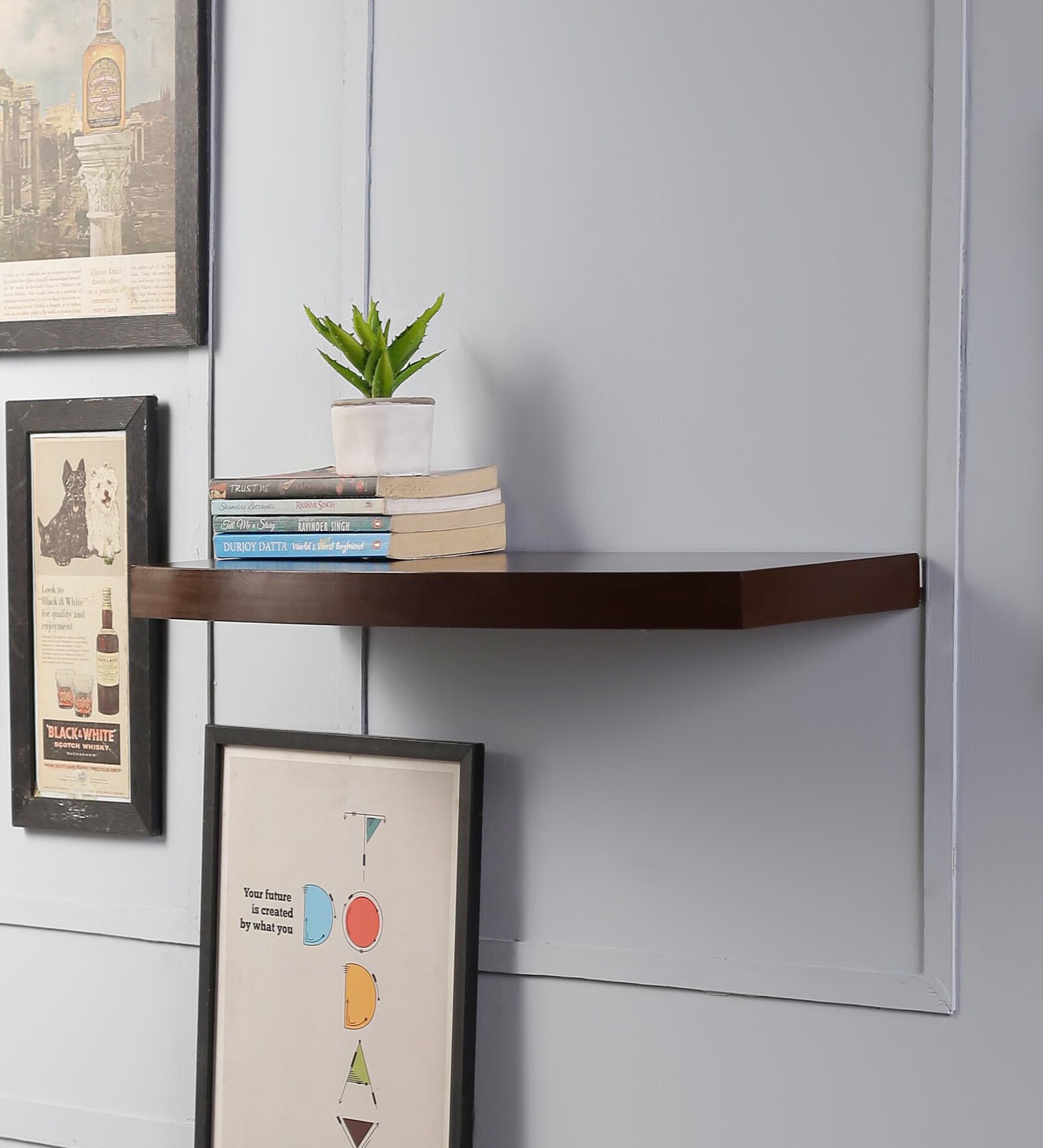 Buy Engineered Wood Floating Book Shelf In Brown Colour at 34 OFF by