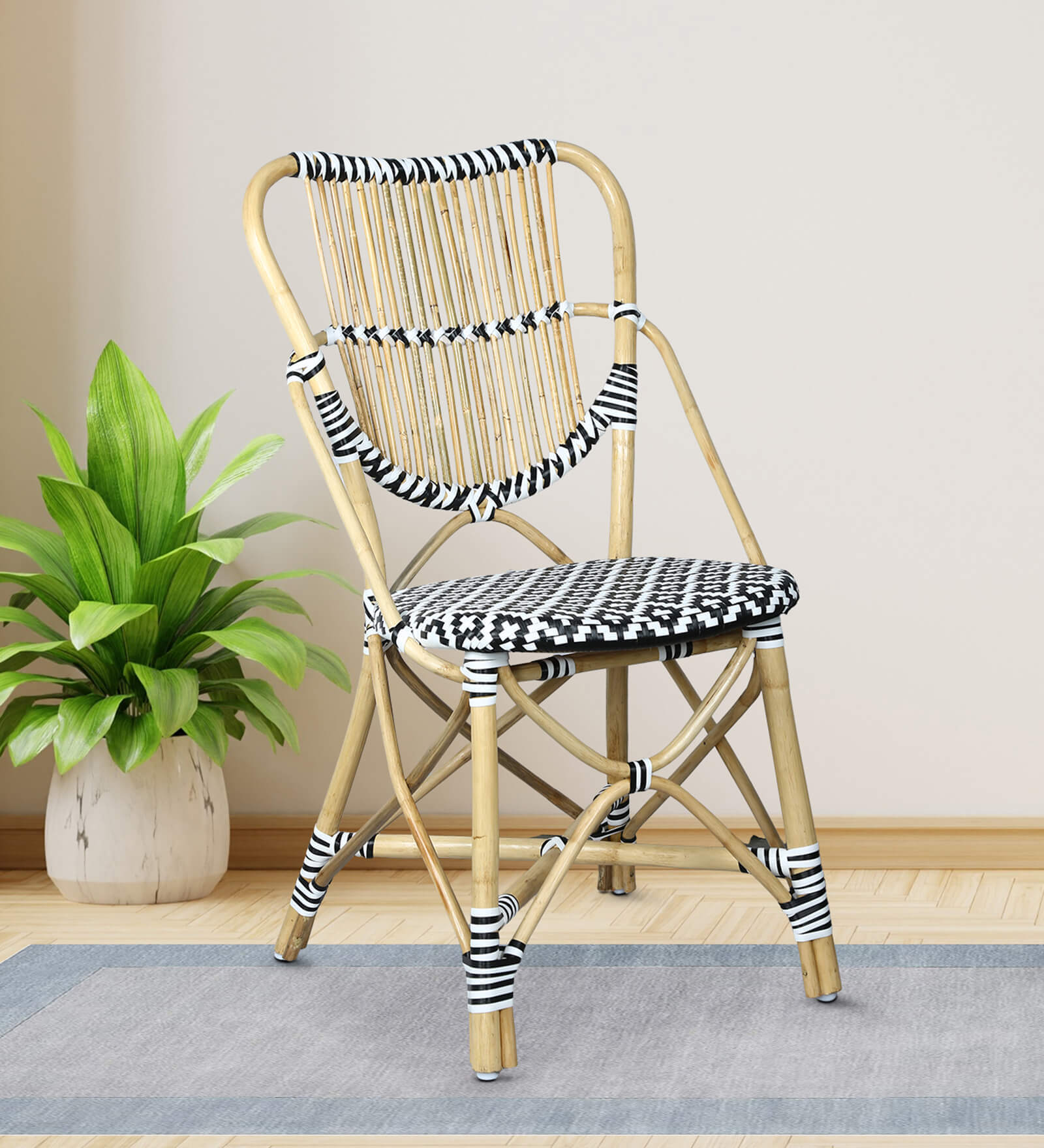 Driftwood Haven Wicker Dining Chair in Black & White Colour