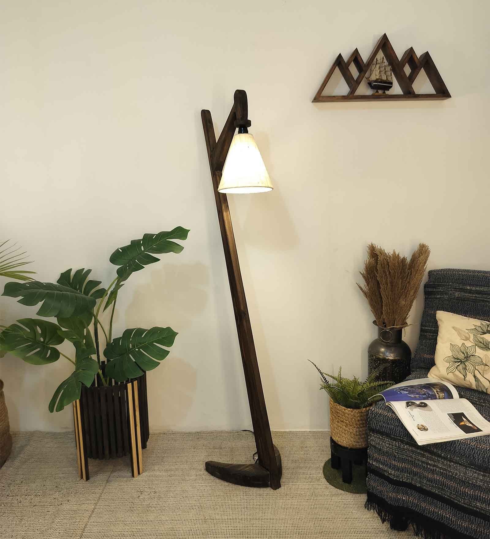 Druid Wooden Floor Lamp with Jute Shade & Brown Base