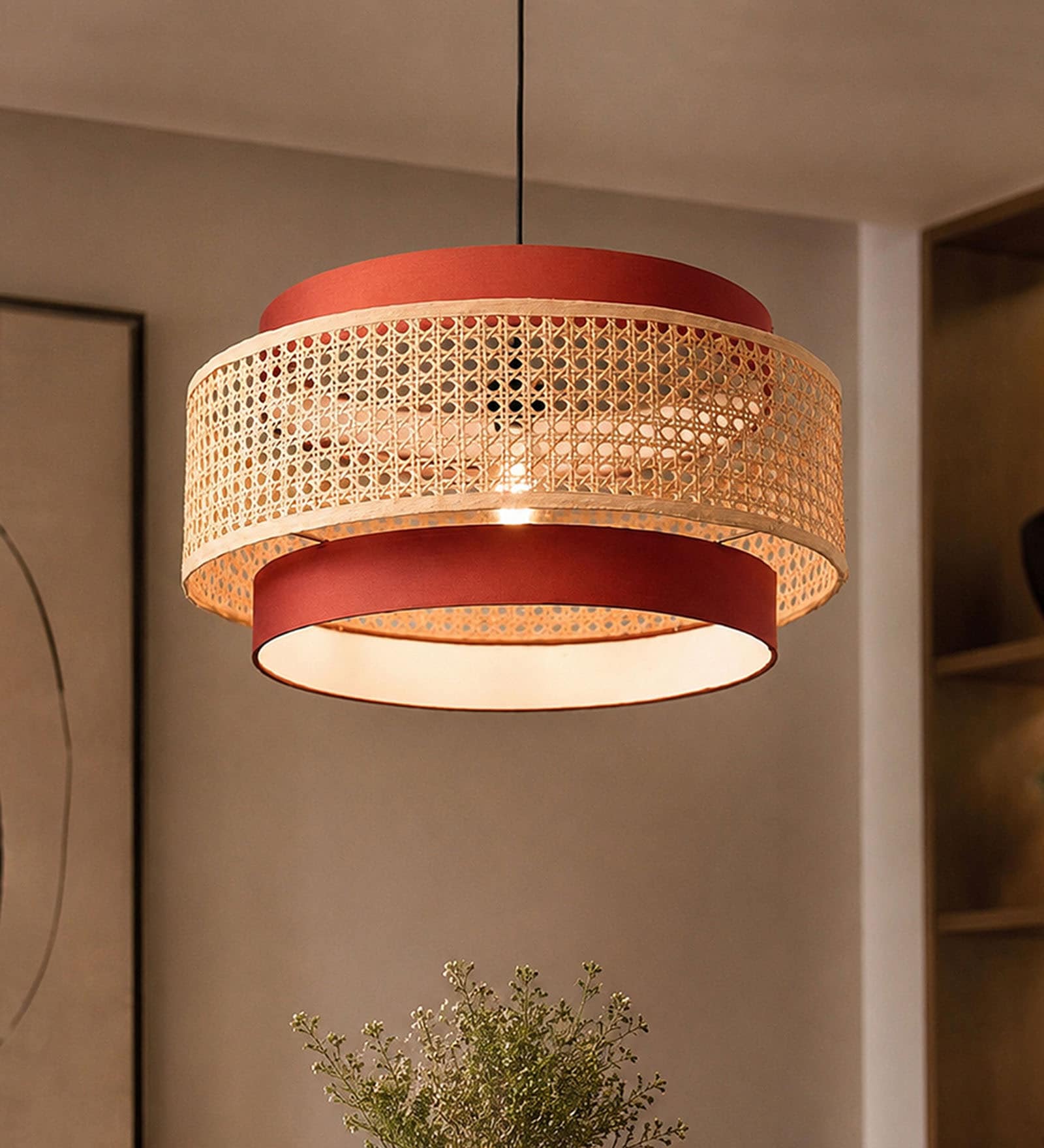 Drum Handmade Bamboo Pendant Hanging Light (Brown)