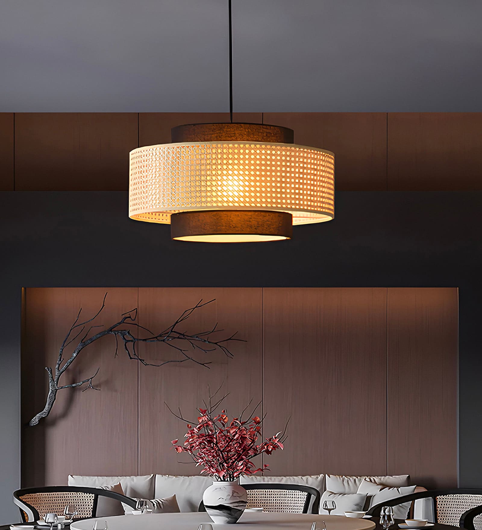 Drum Handmade Bamboo Pendant Hanging Light (Brown) Drum Handmade Bamboo Pendant Hanging Light (Brown)