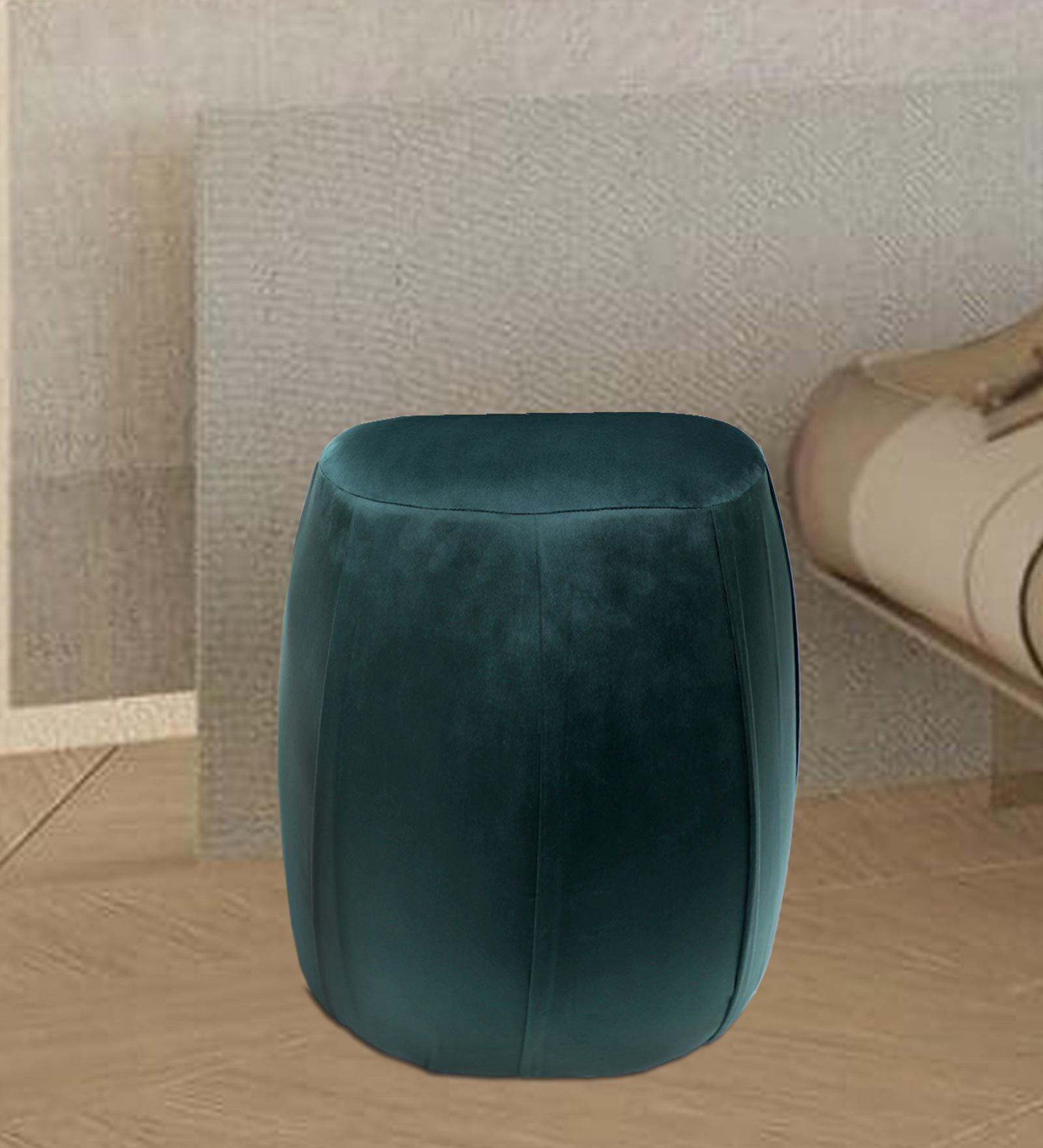 Dhol Fabric Pouffe in Green Colour