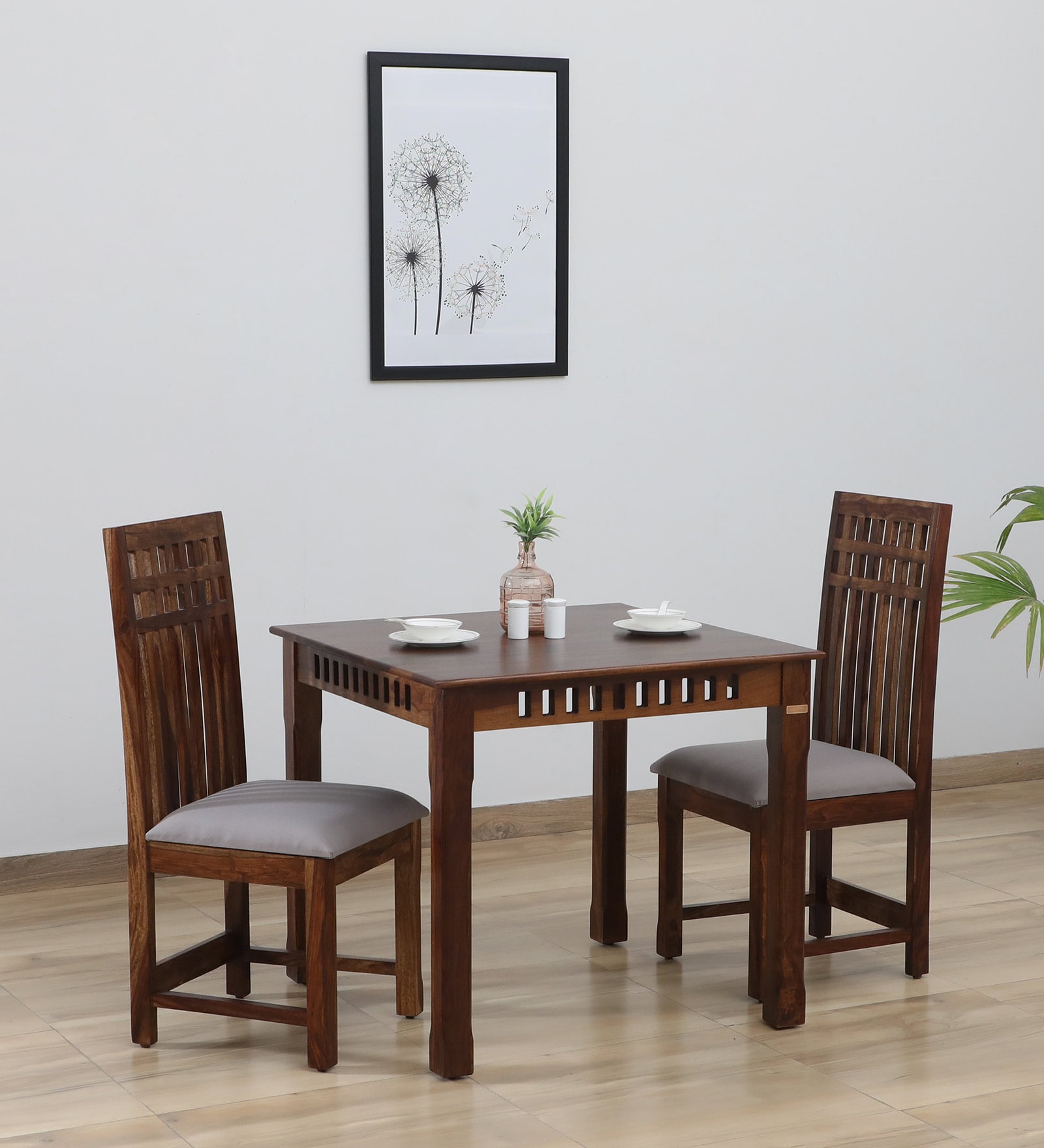 Drusilla Sheesham Wood 2 Seater Dining Set In Scratch Resistant Provincial Teak Finish