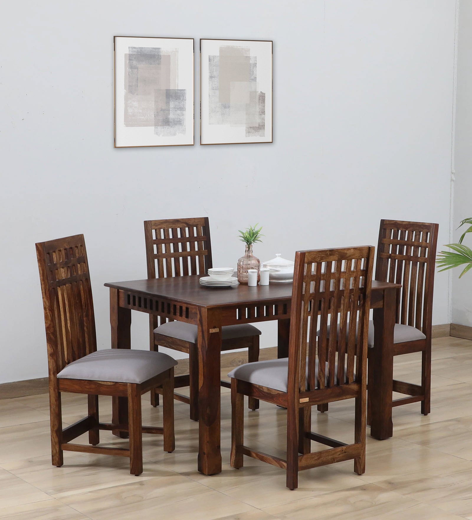Drusilla Sheesham Wood 4 Seater Dining Set In Scratch Resistant Provincial Teak Finish