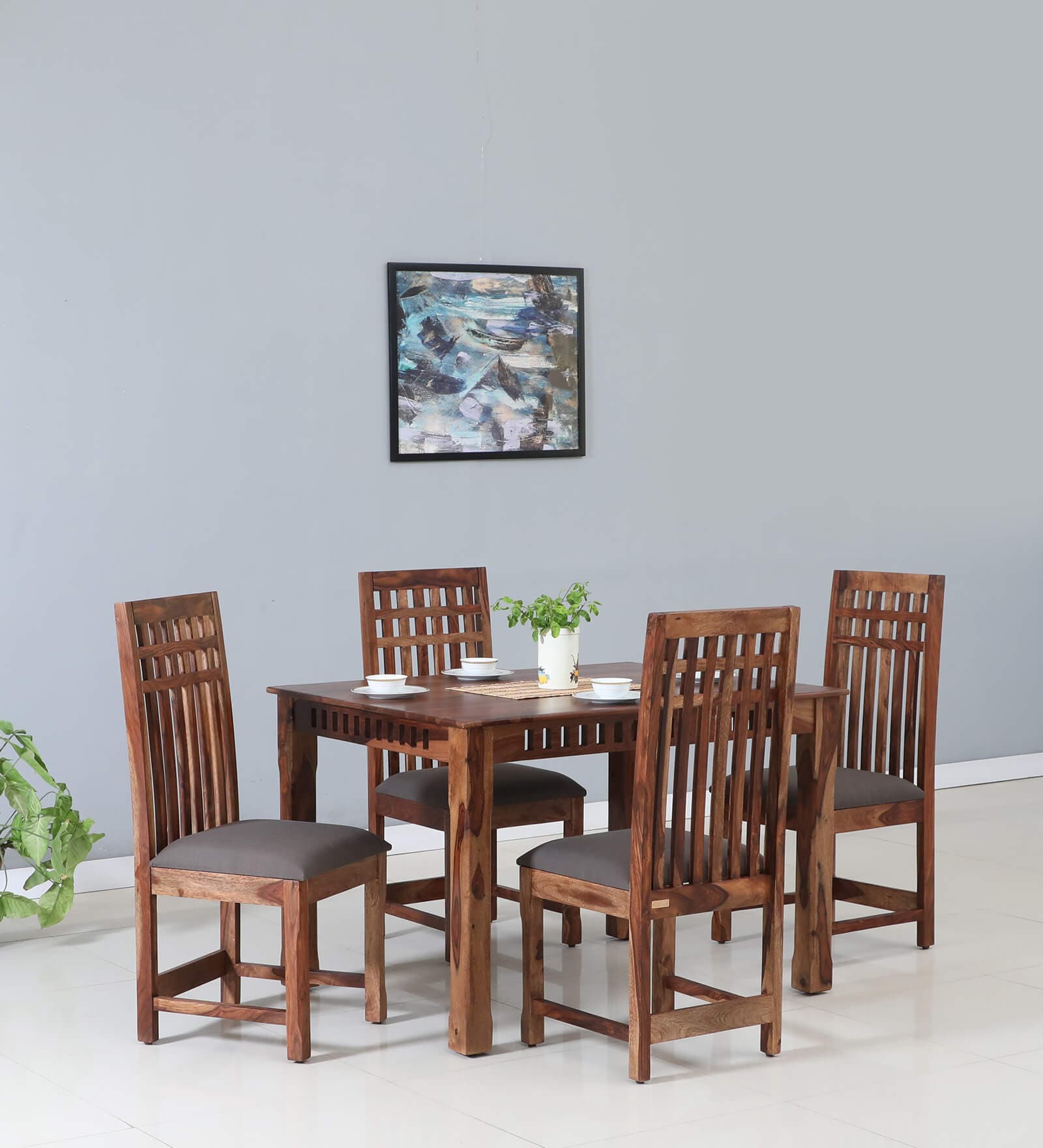 Drusilla Sheesham Wood 4 Seater Dining Set In Scratch Resistant Rustic Teak Finish