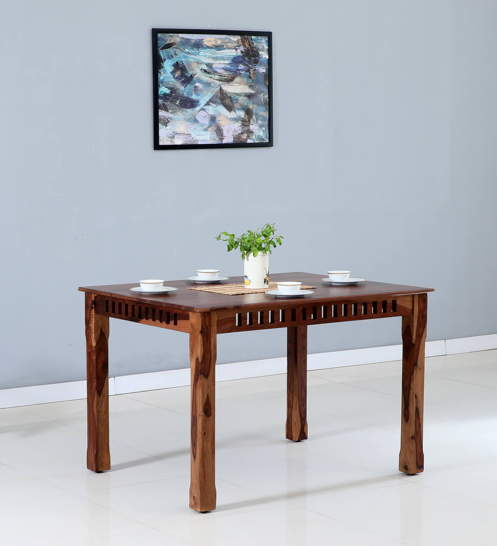 Drusilla Sheesham Wood 4 Seater Dining Table In Scratch Resistant Rustic Teak Finish