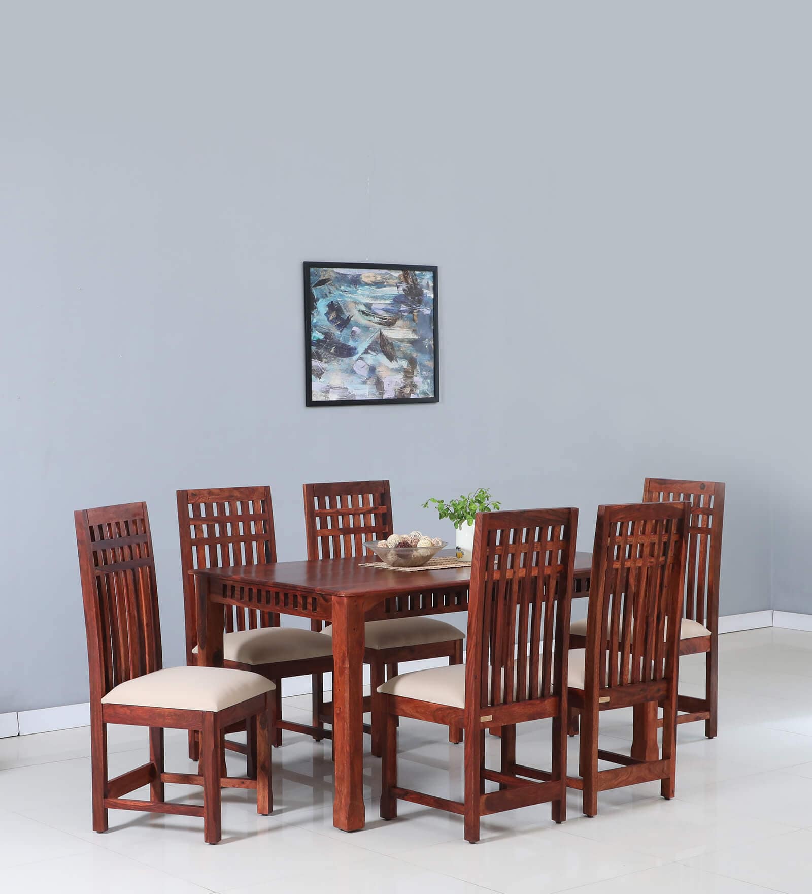 Drusilla Sheesham Wood 6 Seater Dining Set In Scratch Resistant Honey Oak Finish