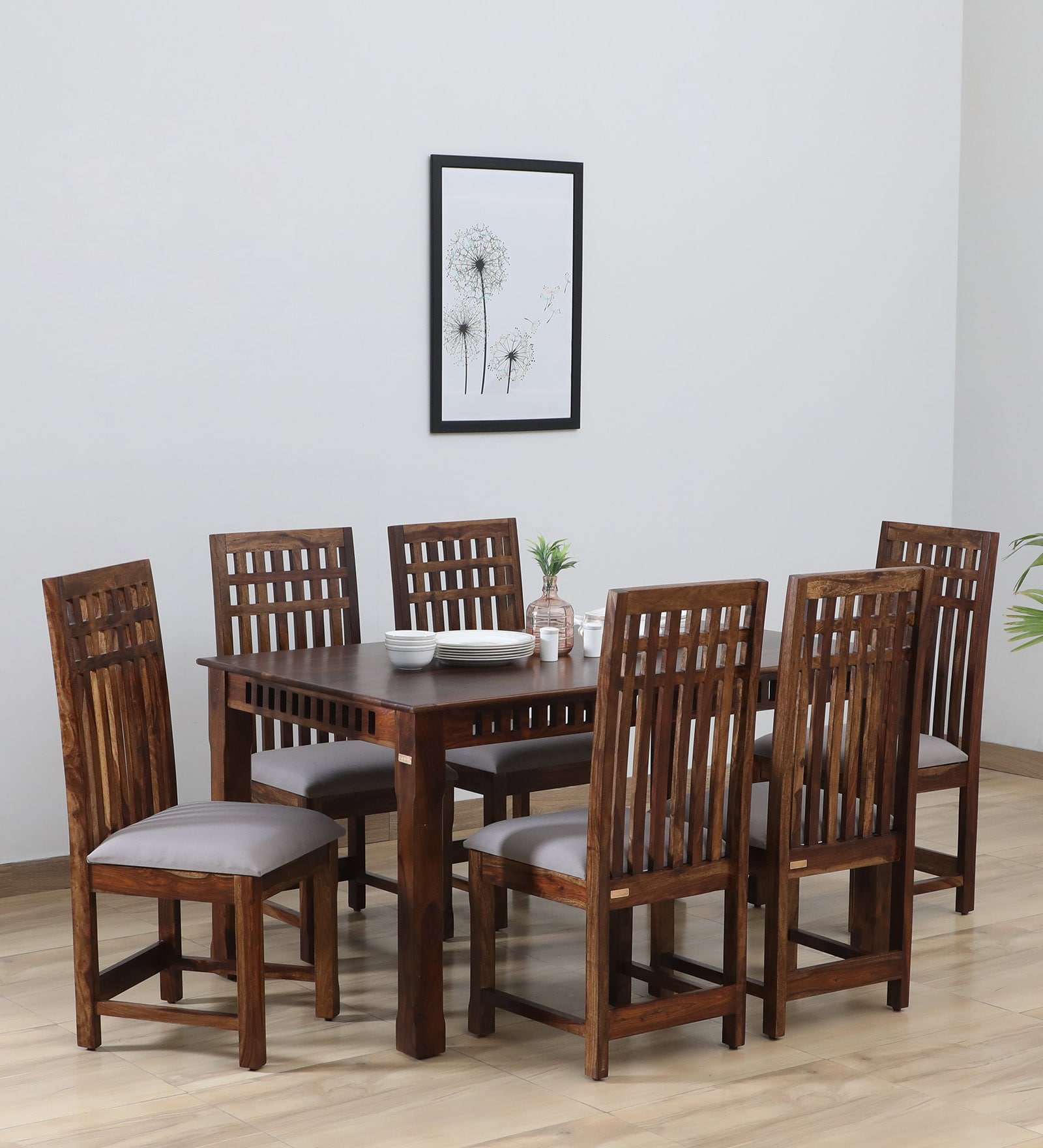 Drusilla Sheesham Wood 6 Seater Dining Set In Scratch Resistant Provincial Teak Finish