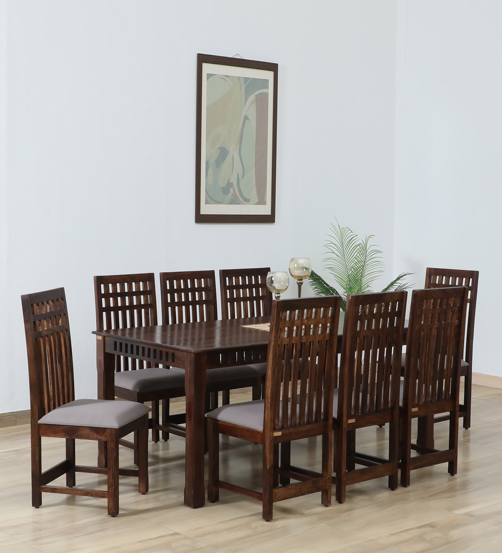 Drusilla Sheesham Wood 8 Seater Dining Set In Provincial Teak Finish