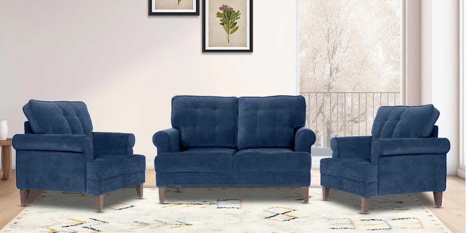Dreamer Fabric Sofa Set (2+1+1) In Cobalt Blue Colour