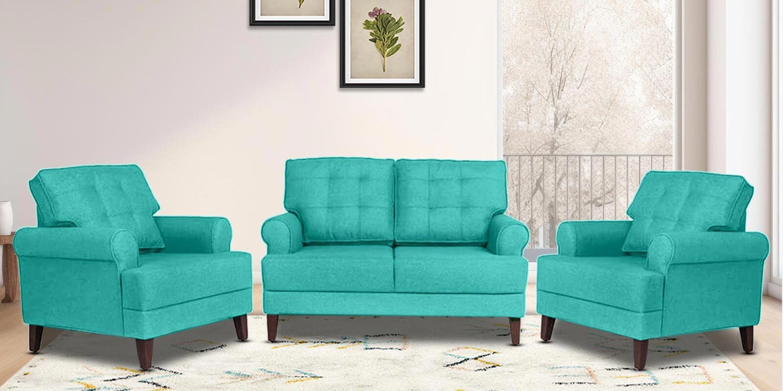 Buy Dreamer Fabric Sofa Set (2+1+1) In Lagoon Colour at 22 OFF by