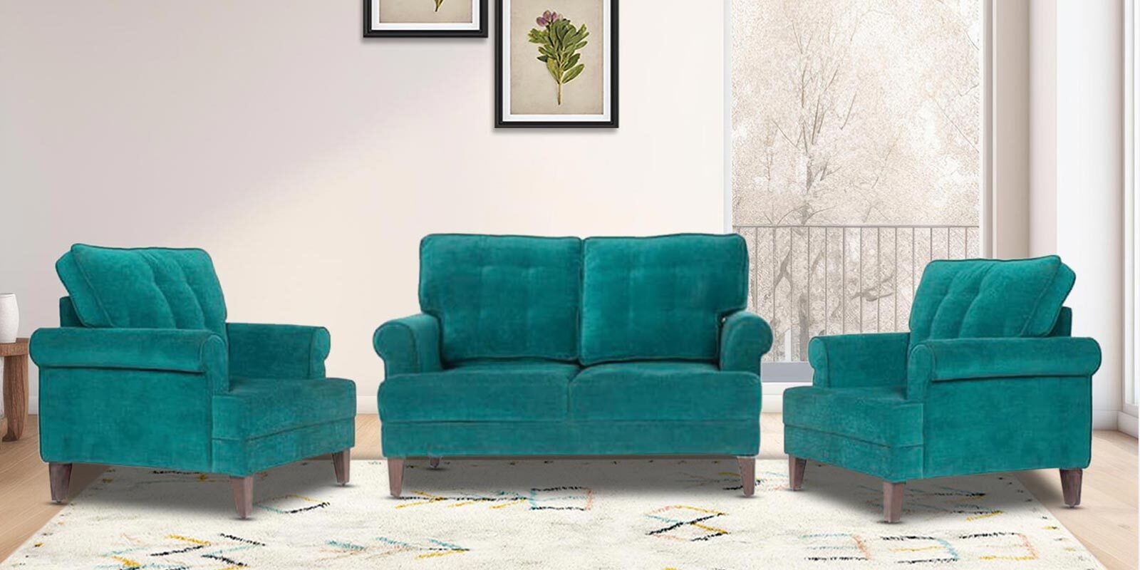 Dreamer Fabric Sofa Set (2+1+1) In Malibu Green Colour