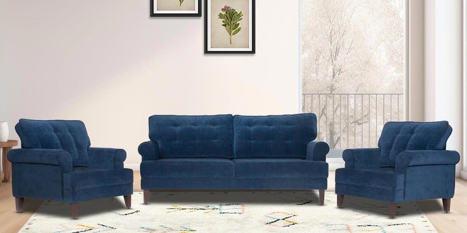 Dreamer Fabric Sofa Set (3+1+1) In Cobalt Blue Colour
