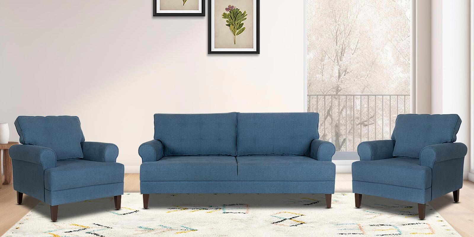 Dreamer Fabric Sofa Set (3+1+1) In Sapphire Blue Colour