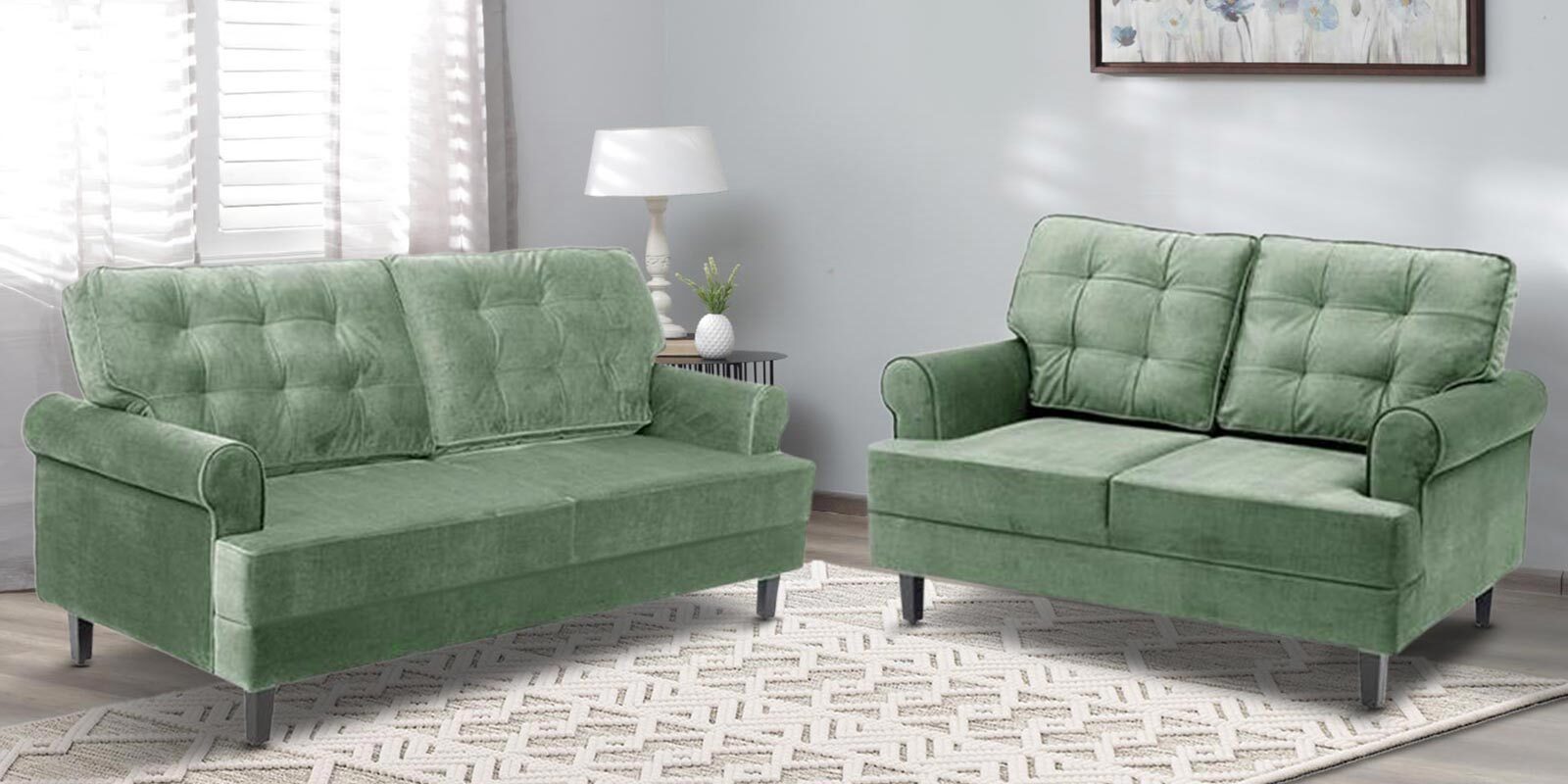 Buy Dreamer Fabric Sofa Set (3+2) In Green Colour at 30 OFF by Wakefit