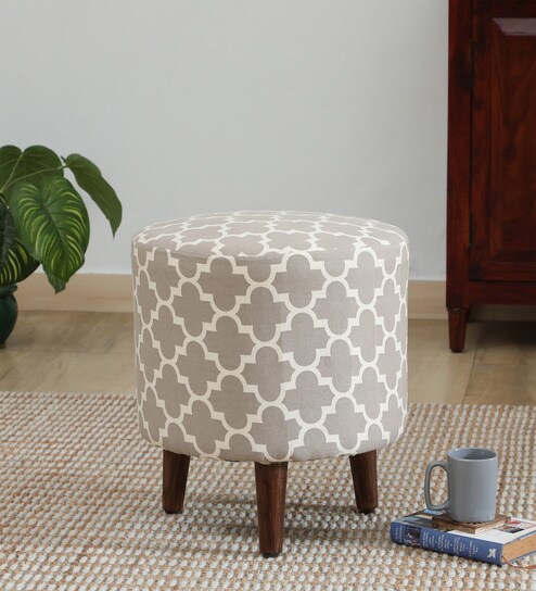 Drake Fabric Seating Stool In Provincial Teak Finish