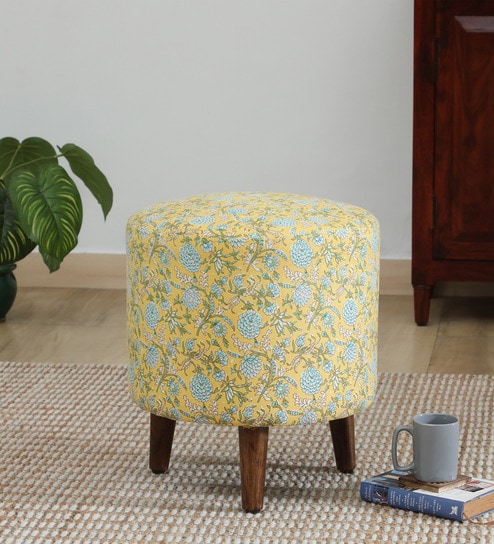 Drake Fabric Seating Stool In Provincial Teak Finish