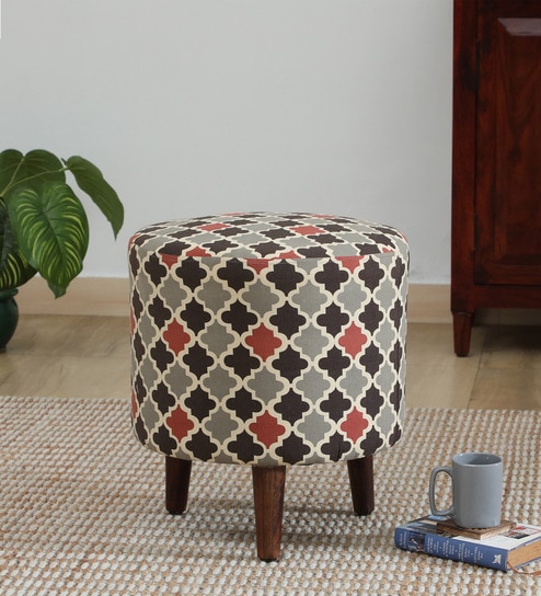 Drake Fabric Seating Stool In Provincial Teak Finish