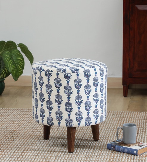 Drake Fabric Seating Stool In Provincial Teak Finish