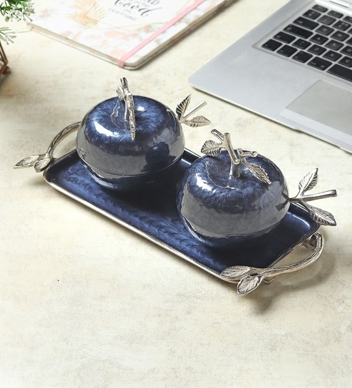 Silver Aluminium Dravelion Blue Pearl Apple Set Set Of Storage Box-image-36