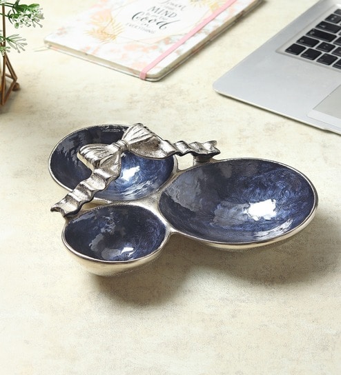 Silver Aluminium Dravelion Blue Pearl Platter-image-7
