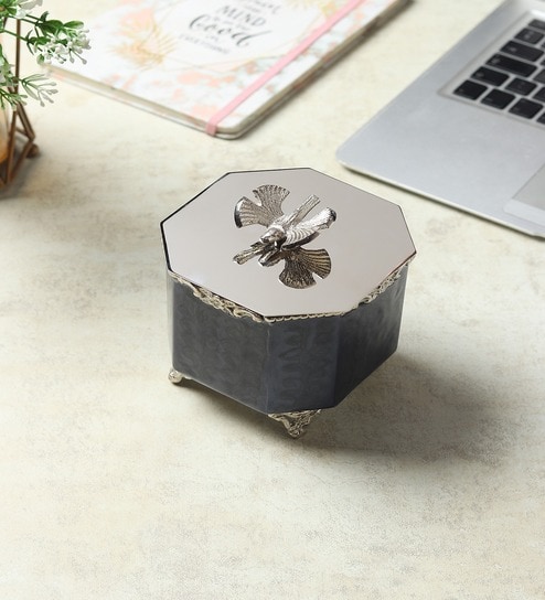 Silver Steel Dravelion Blue Pearl Small Storage Box