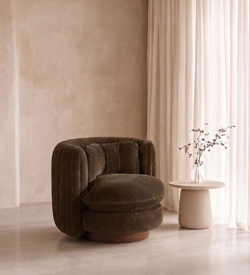 Dreovyn Plush Lounge Chair In Olive Green Colour