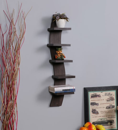 Buy Engineered Wood 5 Tier Wave Floating Wall Shelf By