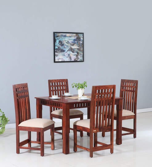 Drusilla Sheesham Wood 4 Seater Dining Set In Scratch Resistant Honey Oak Finish