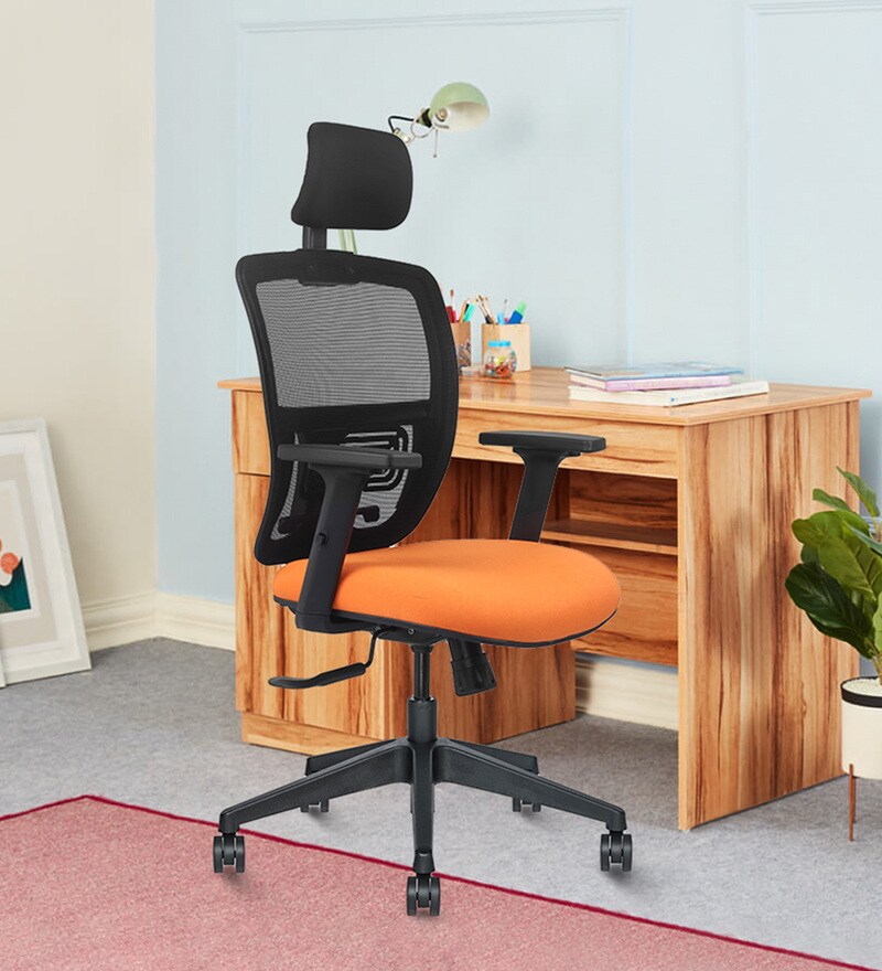 Buy Draco High Back Ergonomic Chair in Black & Orange Colour by Wakefit