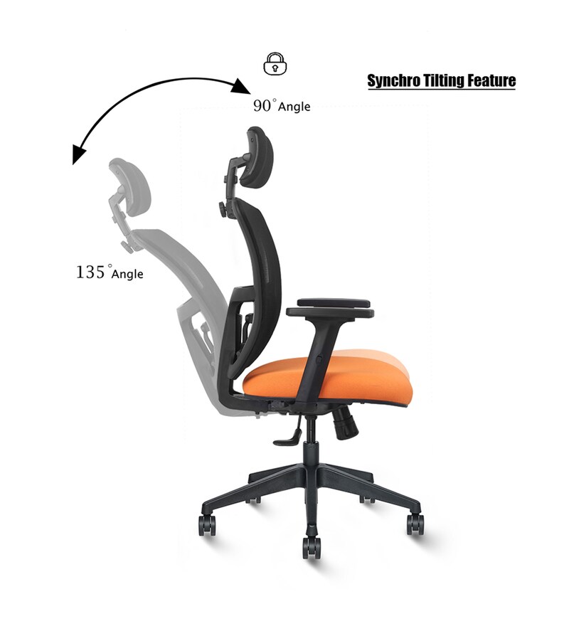 Buy Draco High Back Ergonomic Chair in Black & Orange Colour by Wakefit