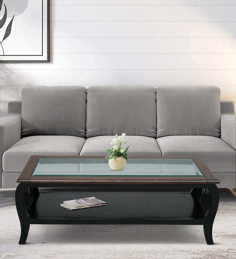 Buy Draughn Solid Wood Coffee Table in Black & Oak Finish by Hansa