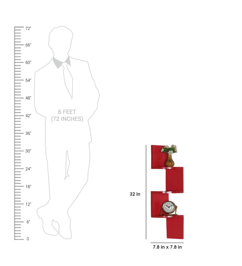 Buy Engineered Wood Zigzag Corner Wall Shelf in Red Colour by