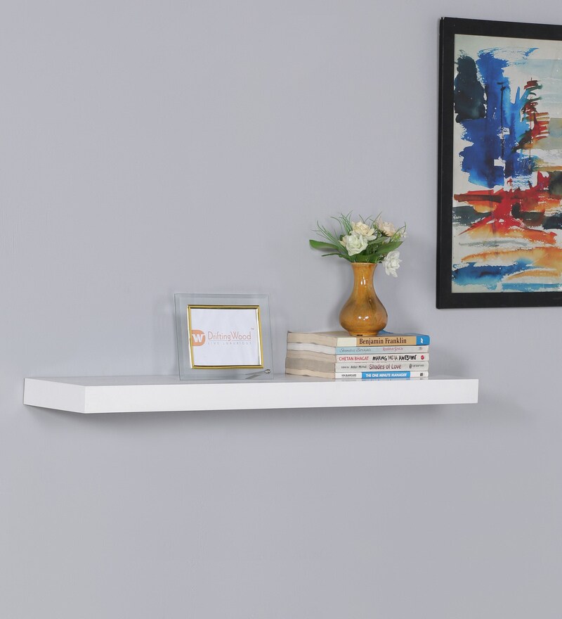 Buy Engineered Wood Floating Wall Shelf in White Colour by DriftingWood